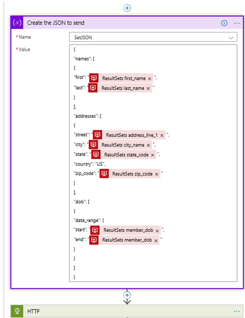 Create JSON body to send to API
